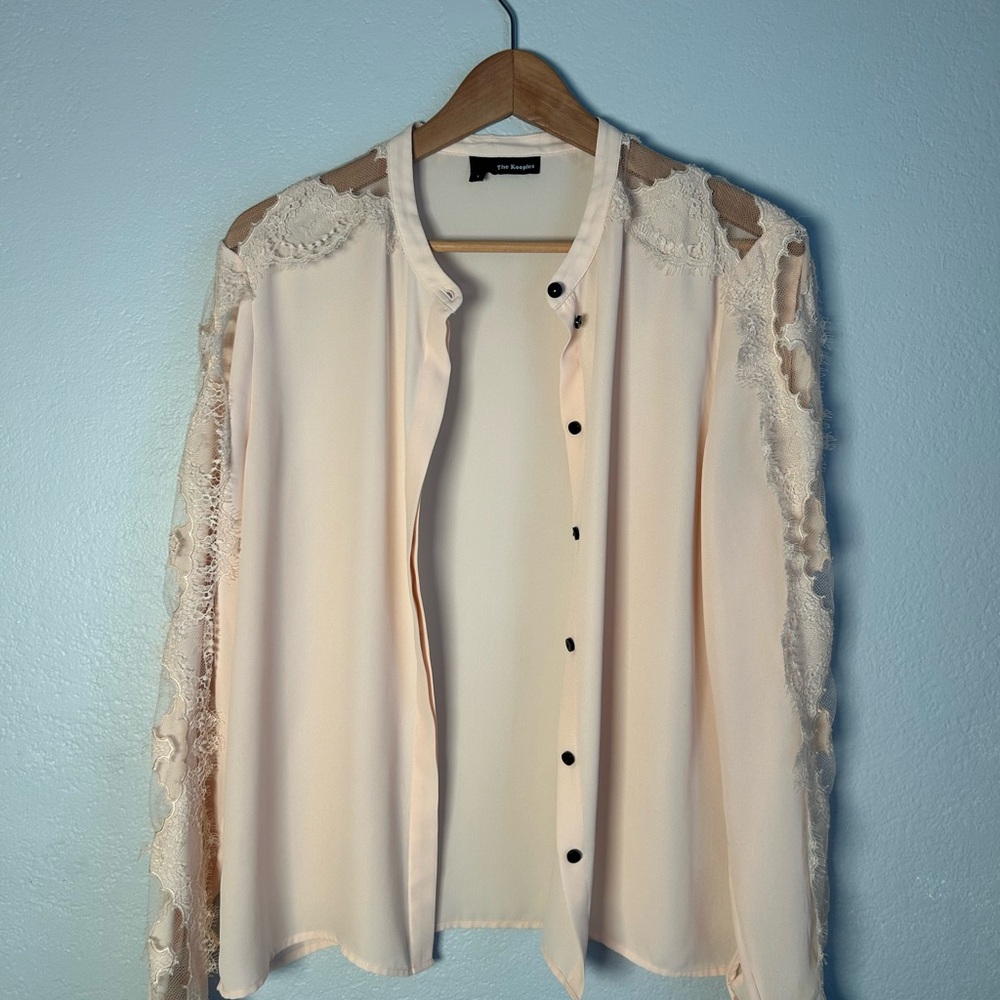 The Kooples pale peachy pink Lace sleeve Blouse